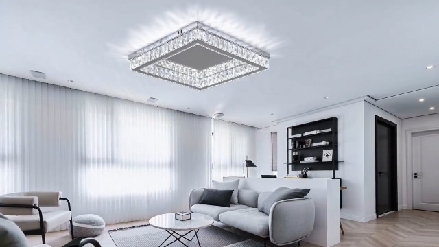 Finktonglan Square Crystal LED Flush Mount Ceiling Light, 17.7